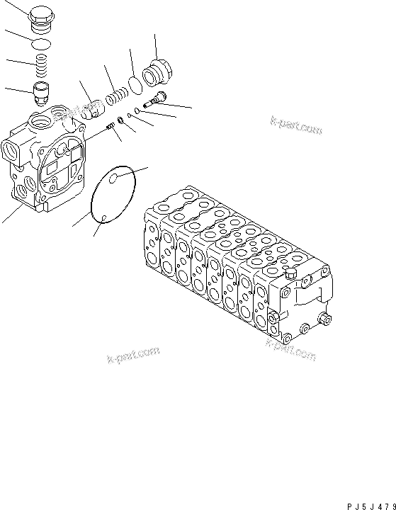 Komatsu parts book diagram for PC60-7 S/N 45001-UP: MAIN VALVE (8-VALVE) (3/8)(#52374-)