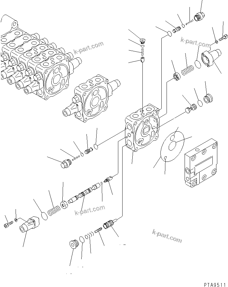 Komatsu parts book diagram for PC60-7 S/N 45001-UP: MAIN VALVE (8-VALVE) (7/8)(#45001-52373)