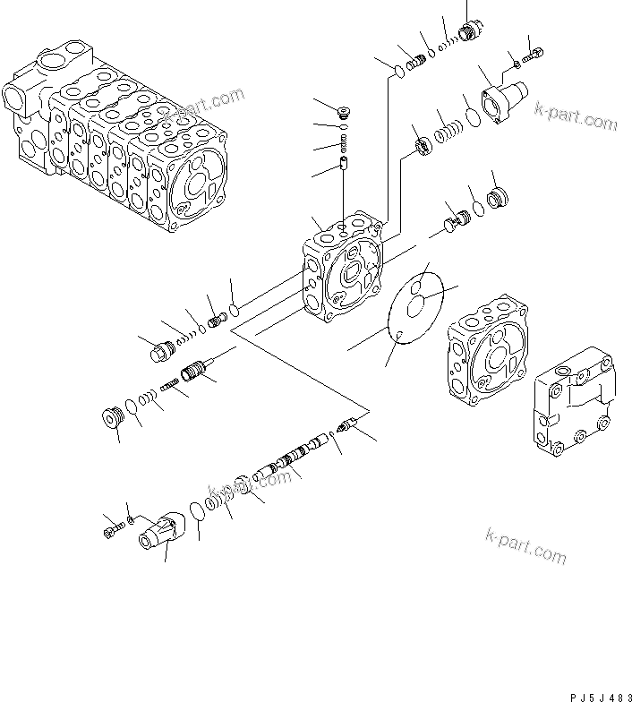 Komatsu parts book diagram for PC60-7 S/N 45001-UP: MAIN VALVE (8-VALVE) (7/8)(#52374-)