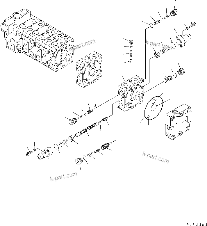 Komatsu parts book diagram for PC60-7 S/N 45001-UP: MAIN VALVE (8-VALVE) (8/8)(#52374-)