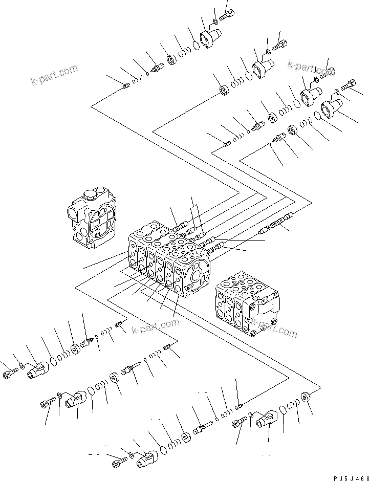 Komatsu parts book diagram for PC60-7 S/N 45001-UP: MAIN VALVE (9-VALVE) (1/9) (FOR BLADE)(#52374-)