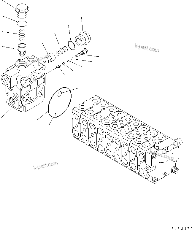 Komatsu parts book diagram for PC60-7 S/N 45001-UP: MAIN VALVE (9-VALVE) (3/9) (FOR BLADE)(#52374-)