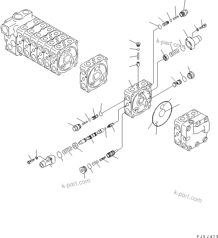 Komatsu parts book diagram for PC60-7 S/N 45001-UP: MAIN VALVE (9-VALVE) (8/9) (FOR BLADE)(#52374-)
