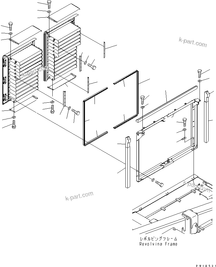 Komatsu parts book diagram for PC600-6A-KJ S/N 10001-UP: RIGHT SIDE COVER (MACHINE CAB)(#11001-)