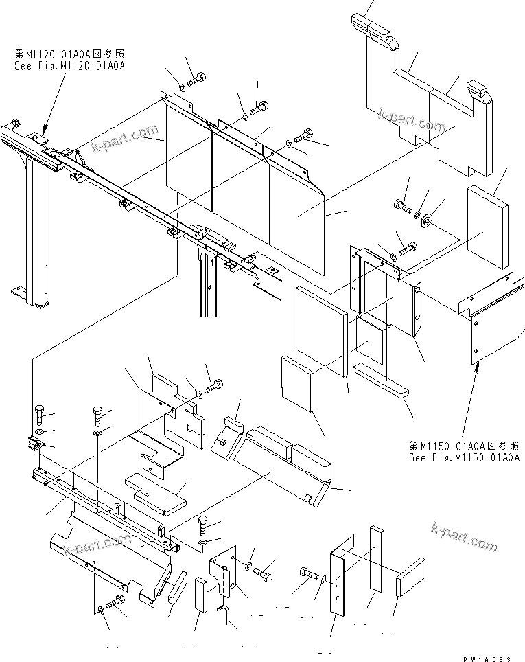 Komatsu parts book diagram for PC600-6A-KJ S/N 10001-UP: PARTITION (MACHINE CAB) (ENGINE ROOM FRONT)(#11001-)