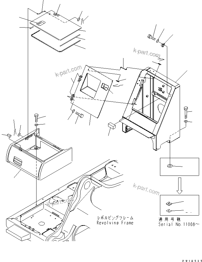 Komatsu parts book diagram for PC600-6A-KJ S/N 10001-UP: RIGHT CASE(#11001-)