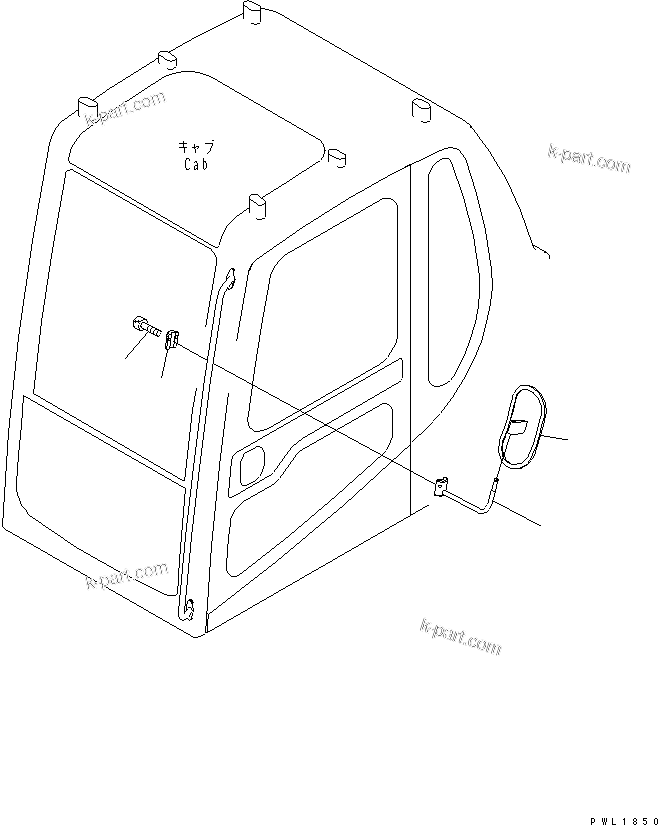 Komatsu parts book diagram for PC600-6A-KJ S/N 10001-UP: REAR VIEW MIRROR ? L.H.