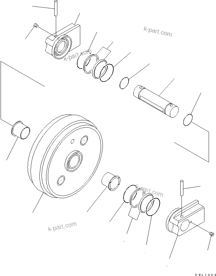 Komatsu parts book diagram for PC600-6A-KJ S/N 10001-UP: TRACK FRAME (FRONT IDLER) (R.H.)(#10104-)