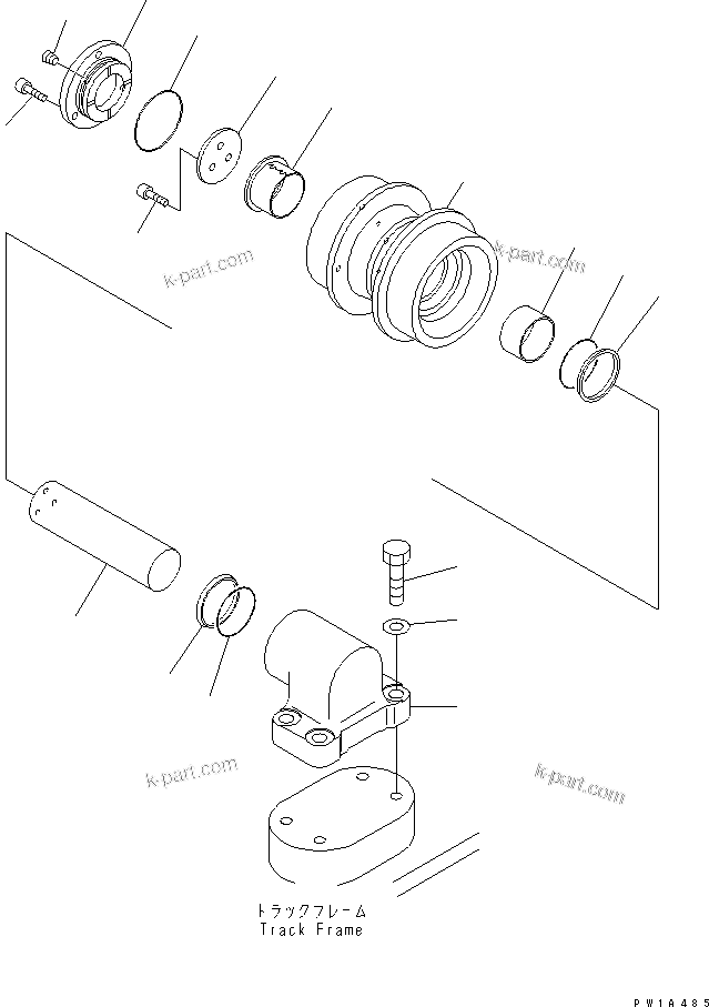 Komatsu parts book diagram for PC600-6A-KJ S/N 10001-UP: TRACK FRAME (CARRIER ROLLER) (R.H.)(#10104-)