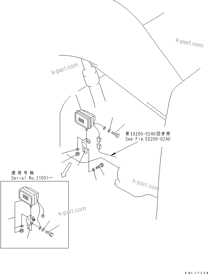 Komatsu parts book diagram for PC650-6A S/N 30001-UP: WIRING (WORKING LAMP FRONT)