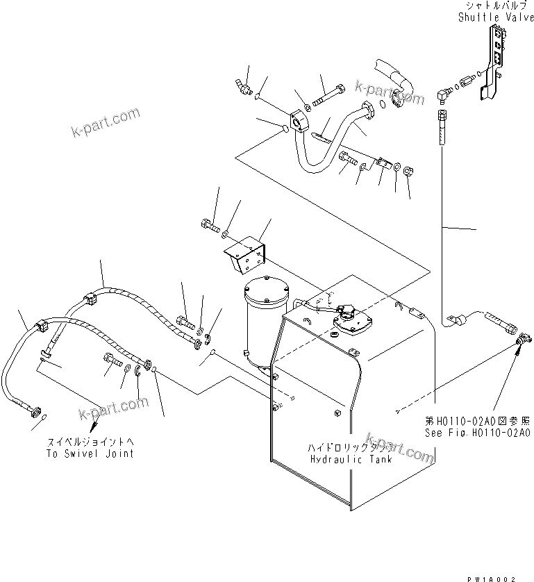 Komatsu parts book diagram for PC650-6A S/N 30001-UP: HYDRAULIC TANK (OIL COOLER LINE ? DRAIN LINE AND GEAR PUMP LINE)(#30016-)