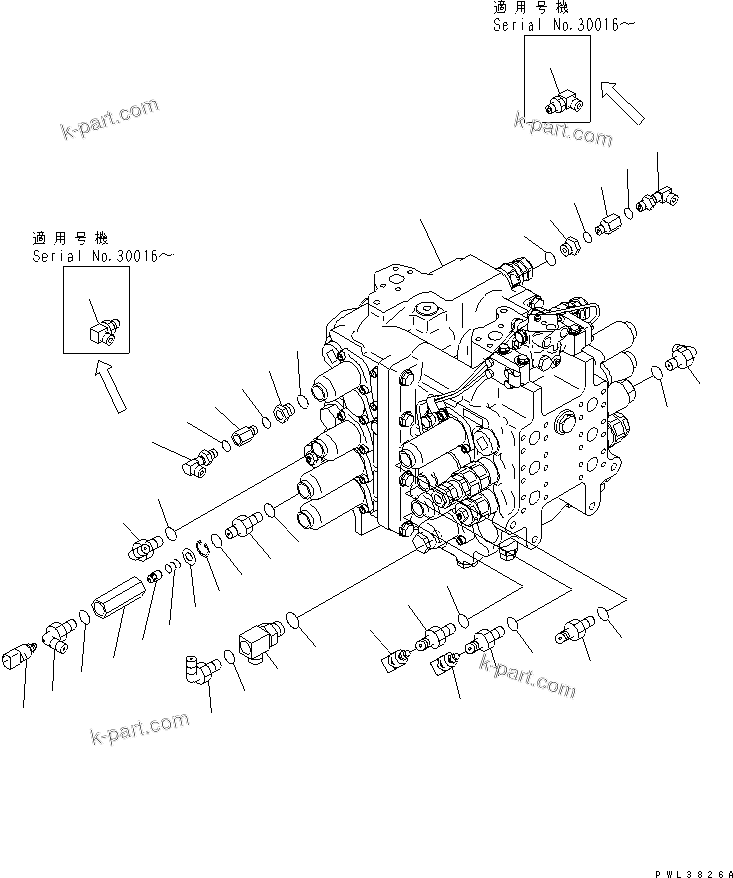 Komatsu parts book diagram for PC650-6A S/N 30001-UP: MAIN VALVE (1 ACTUATOR) (FOR 1 SERVICE VALVE) (1/2)