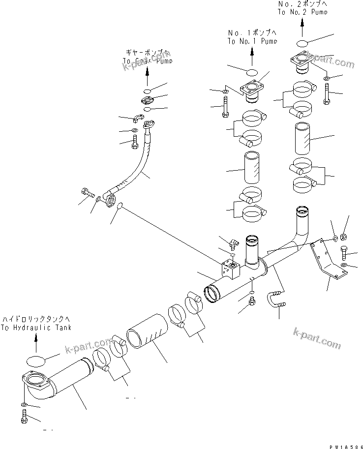 Komatsu parts book diagram for PC650-6A S/N 30001-UP: SUCTION LINES (FOR C/W REMOVER AND BY-PASS)(#31042-)