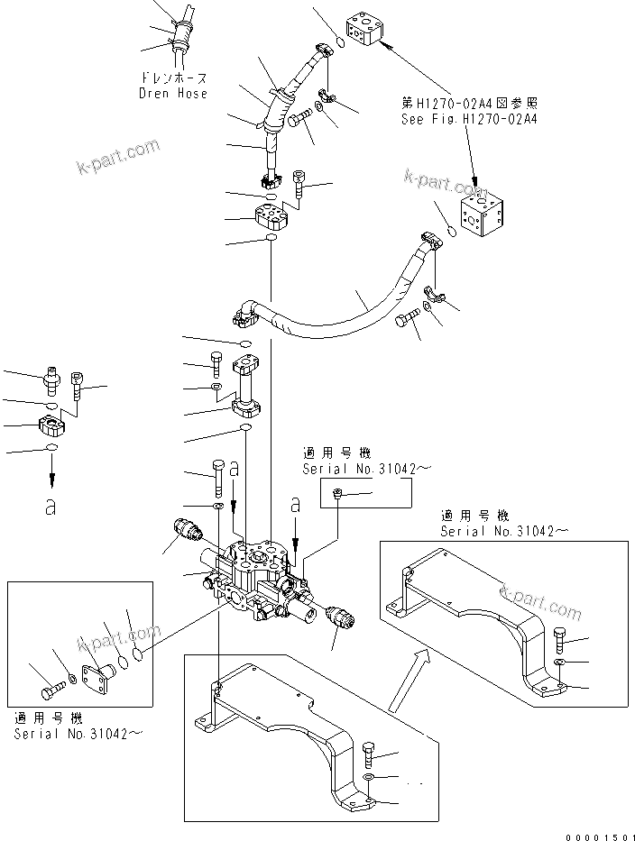 Komatsu parts book diagram for PC650-6A S/N 30001-UP: ATTACHMENT LINE (VALVE AND HOSE) (2 ACTUATOR)(#31001-)