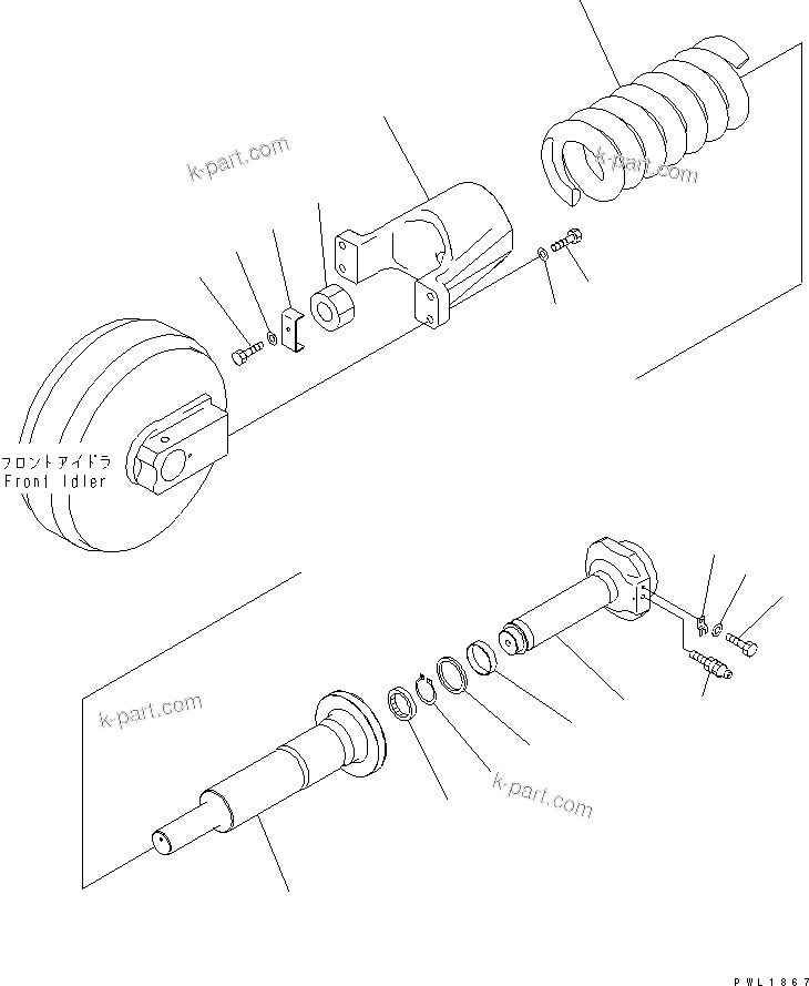 Komatsu parts book diagram for PC650-6A S/N 30001-UP: TRACK FRAME (IDLER CUSHION) (L.H.)(#30017-)