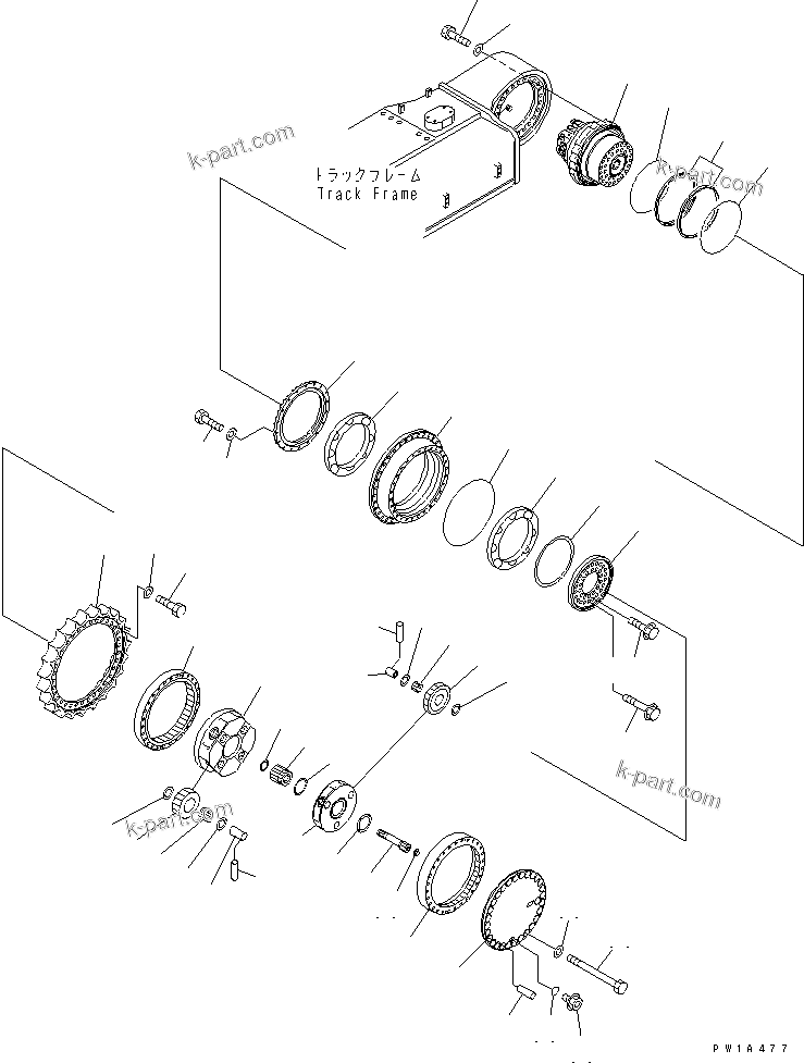 Komatsu parts book diagram for PC650-6A S/N 30001-UP: TRACK FRAME (FINAL DRIVE) (L.H.)(#30017-)