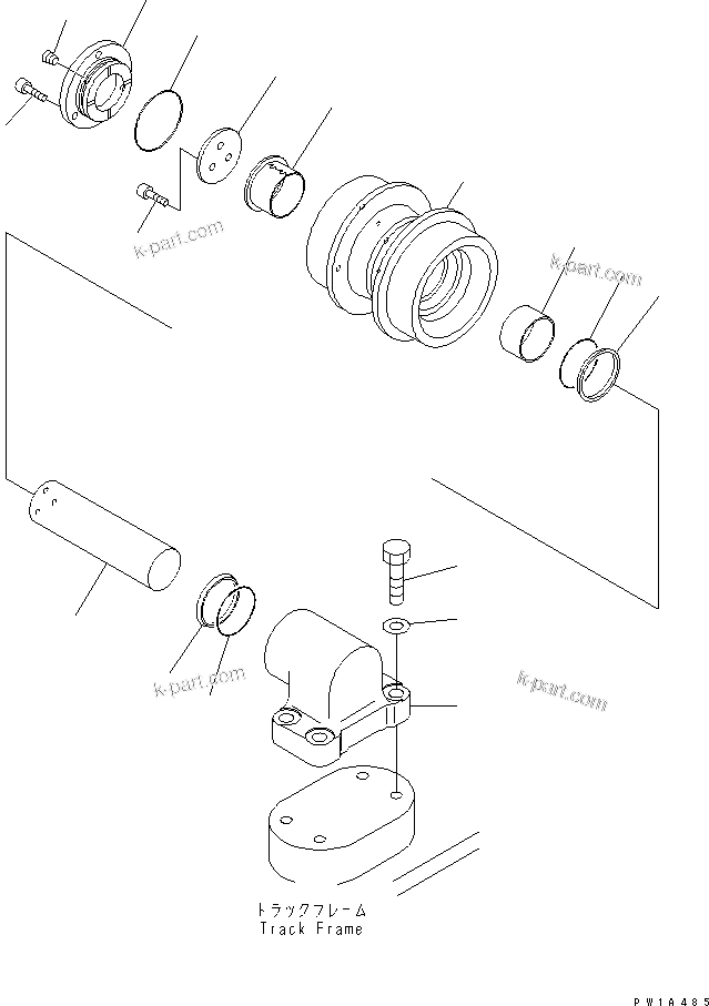 Komatsu parts book diagram for PC650-6A S/N 30001-UP: TRACK FRAME (CARRIER ROLLER) (R.H.)(#30017-)