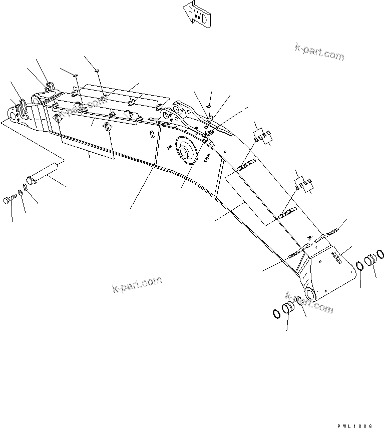 Komatsu parts book diagram for PC650-6A S/N 30001-UP: BOOM (7.3M) (BOOM AND TOP PIN) (FOR ADDITIONAL PIPING)