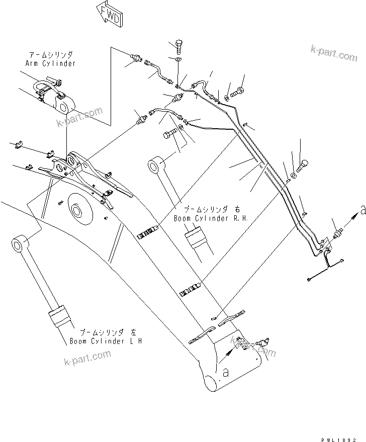 Komatsu parts book diagram for PC650-6A S/N 30001-UP: BOOM (7.3M) (LUBRICATING LINE)