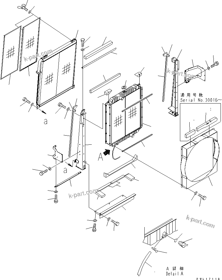 Komatsu parts book diagram for PC650-6 S/N 30001-UP: COOLING (RADIATOR AND OIL COOLER)(#30001-30999)