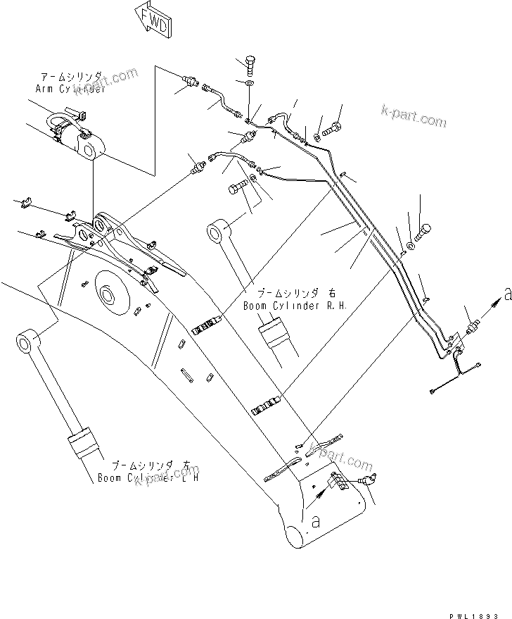 Komatsu parts book diagram for PC650-6 S/N 30001-UP: BOOM (7.6M) (LUBRICATING LINE)(#31029-)