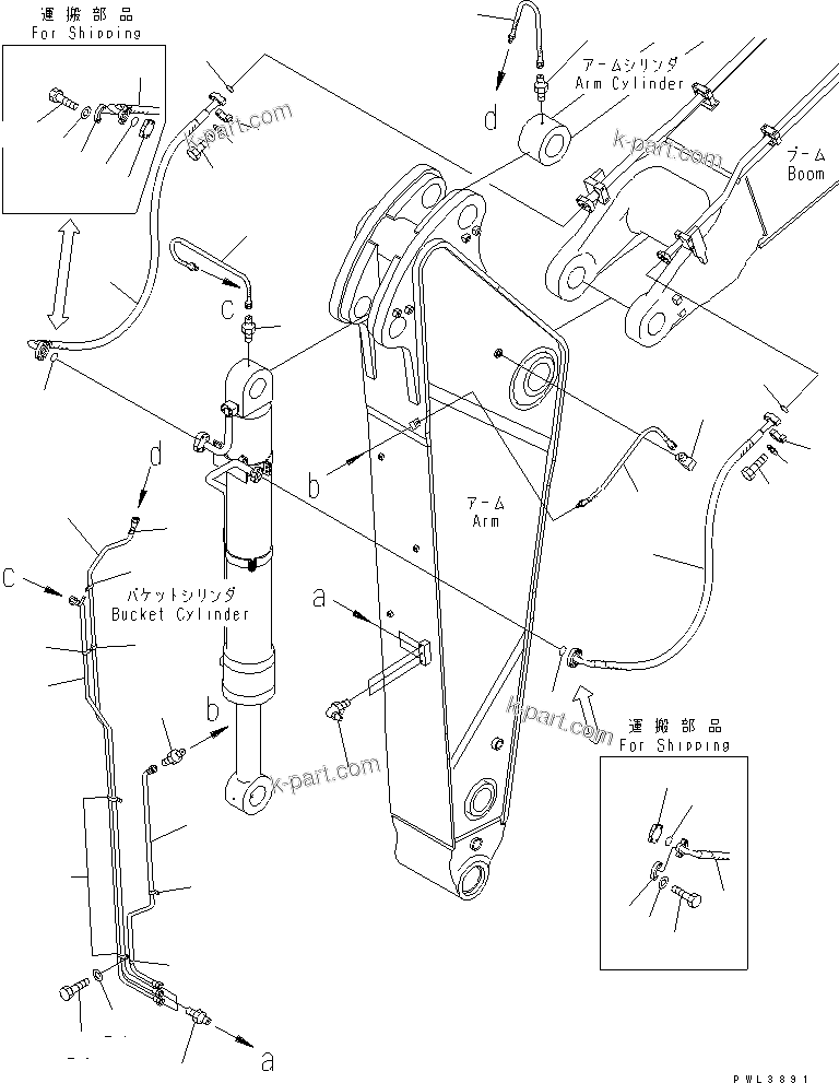 Komatsu parts book diagram for PC650-6 S/N 30001-UP: ARM (2.9M) (BUCKET CYLINDER HOSE) (SE SPEC.)