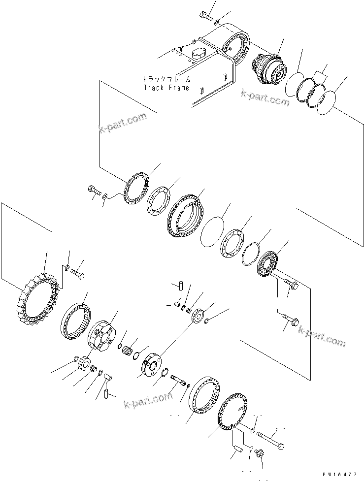 Komatsu parts book diagram for PC650LC-7-M1 S/N 40001-UP: TRACK FRAME (FINAL DRIVE) (L.H.)