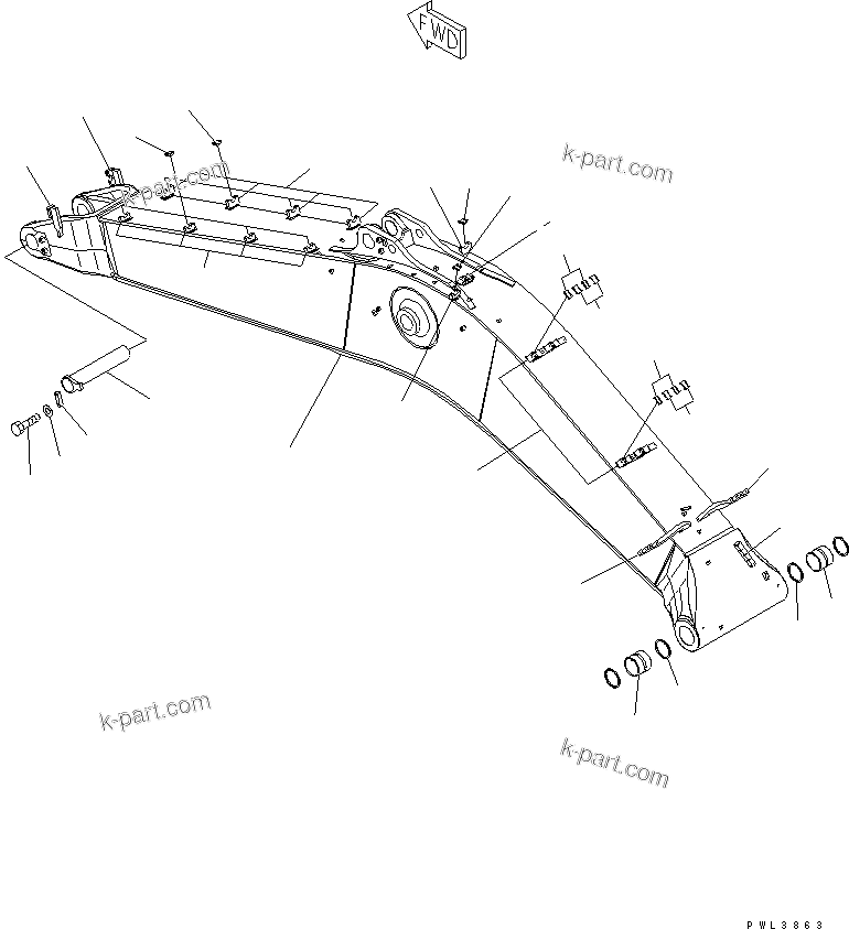 Komatsu parts book diagram for PC650LC-7-M1 S/N 40001-UP: BOOM (7.3M) (HEAVY DUTY) (BOOM AND TOP PIN)