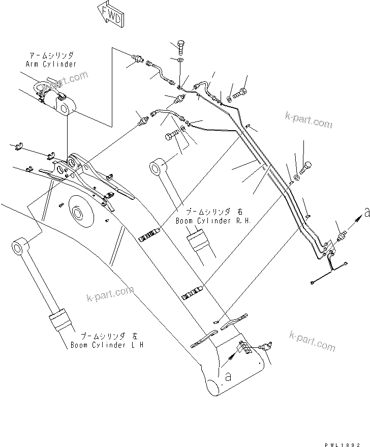 Komatsu parts book diagram for PC650LC-7-M1 S/N 40001-UP: BOOM (7.3M) (LUBRICATING LINE)