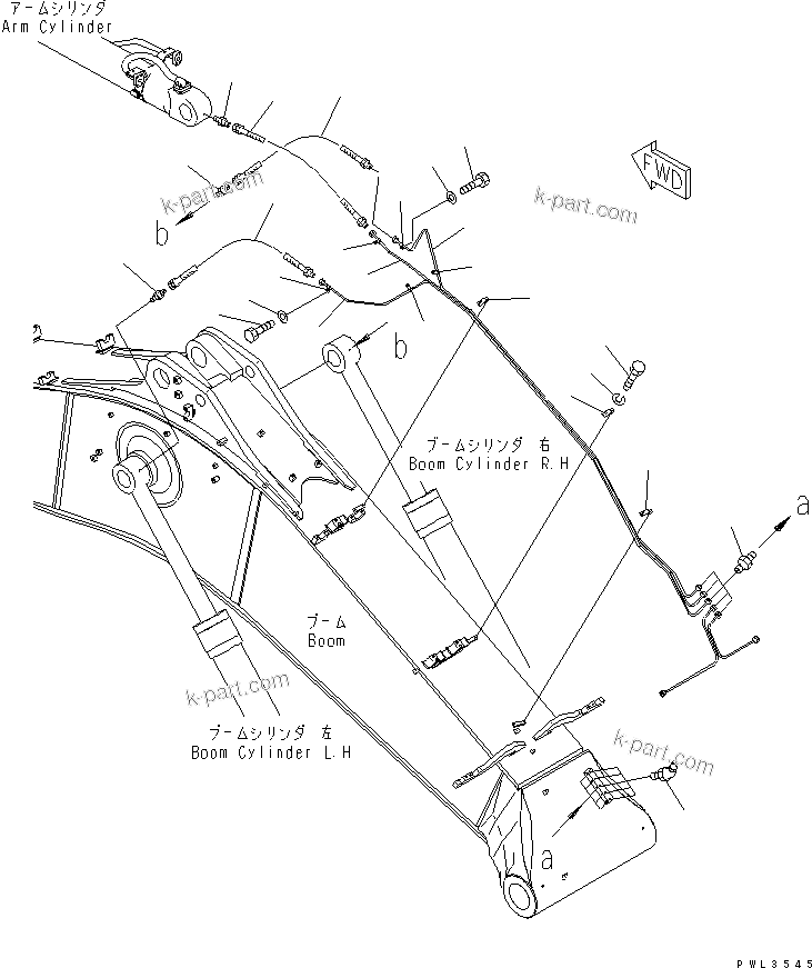 Komatsu parts book diagram for PC650LC-7-M1 S/N 40001-UP: BOOM (6.6M) (LUBRICATING LINE) (SE SPEC.)