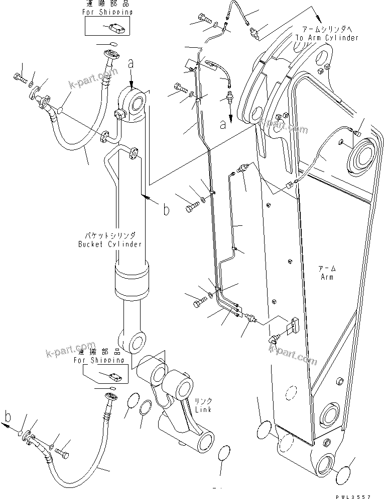 Komatsu parts book diagram for PC650LC-7-M1 S/N 40001-UP: ARM (BUCKET CYLINDER HOSE AND SPACER) (SE SPEC.)