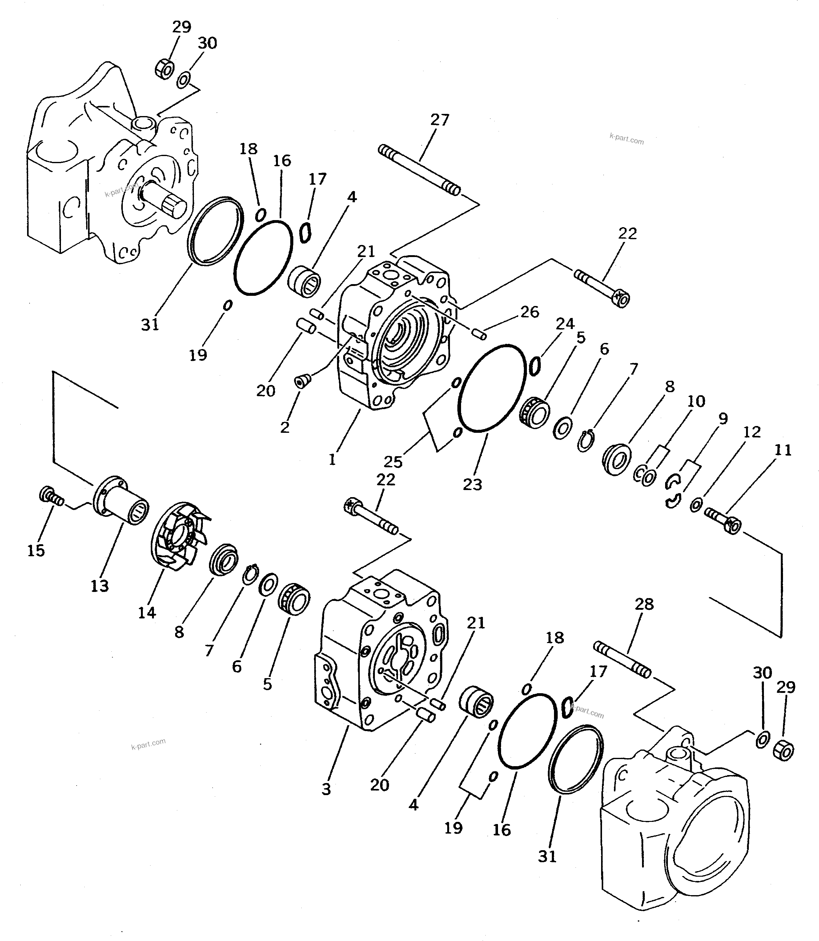 Komatsu parts book diagram for PC650SE-3 S/N 10501-UP: HYDRAULIC PUMP ? NO.2 (PUMP 3/5) (4/8)