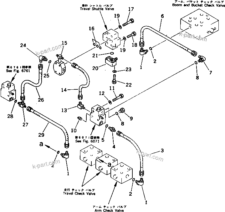 Komatsu parts book diagram for PC650SE-3 S/N 10501-UP: STRAIGHT TRAVEL PIPING (1/2) (WITH AUTO DECELERATION)            (FOR BACKHOE)(#10501-10670)