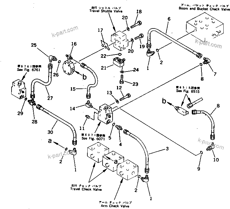 Komatsu parts book diagram for PC650SE-3 S/N 10501-UP: STRAIGHT TRAVEL PIPING (1/2) (WITH AUTO DECELERATION)            (FOR BACKHOE)(#10671-10695)