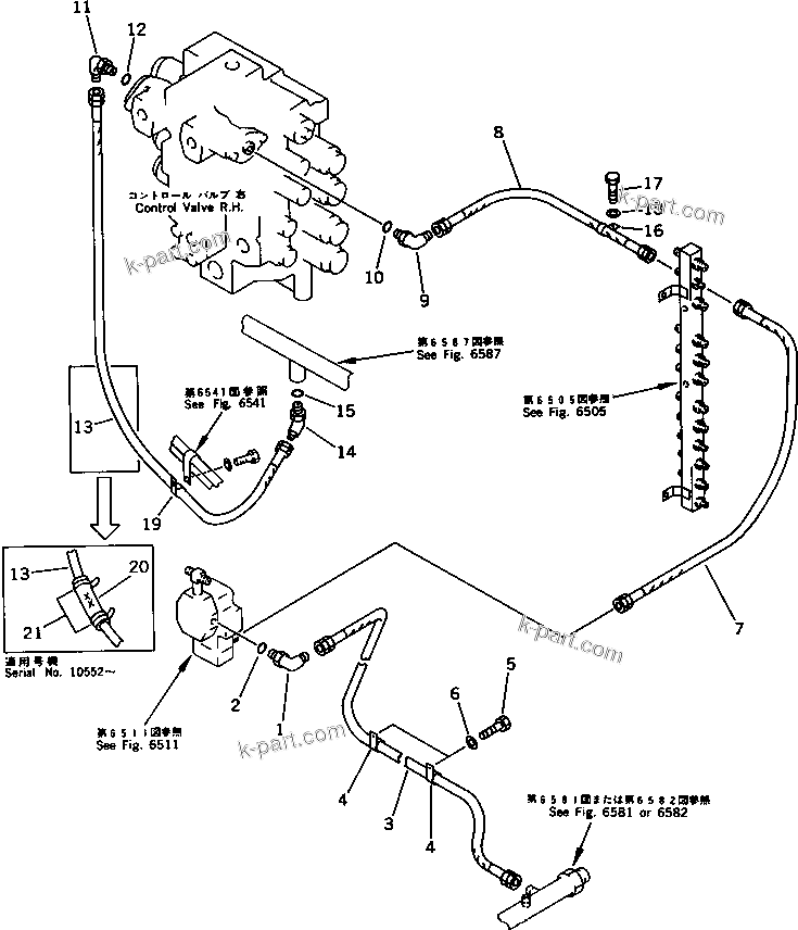 Komatsu parts book diagram for PC650SE-3 S/N 10501-UP: STRAIGHT TRAVEL PIPING (2/2) (FOR LOADER)