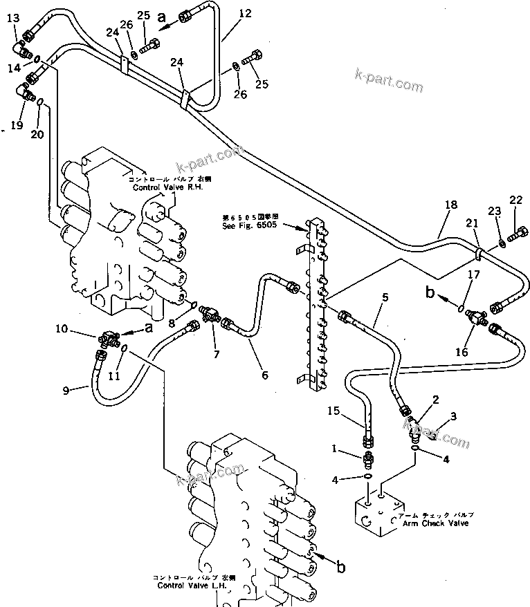 Komatsu parts book diagram for PC650SE-3 S/N 10501-UP: ARM CHECK VALVE TO/FROM CONTROL VALVE PIPING(#10501-10835)