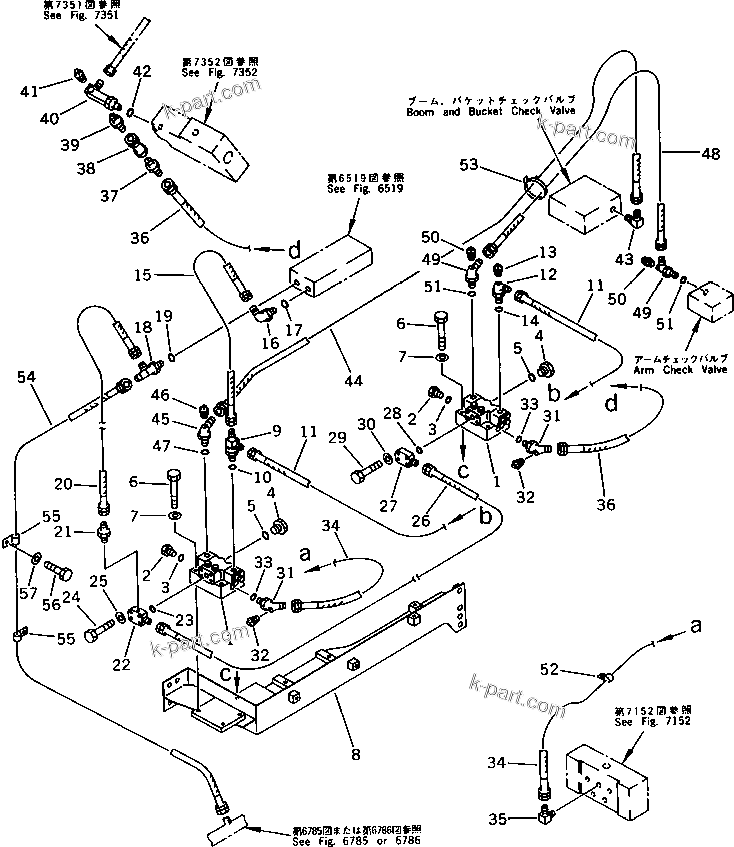 Komatsu parts book diagram for PC650SE-3 S/N 10501-UP: PILOT PIPING (FOR CYLINDER LOCK VALVE) (WITHOUT FREE SWING)