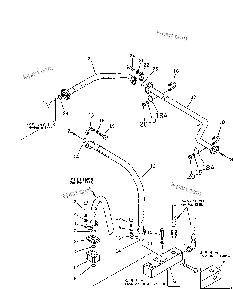 Komatsu parts book diagram for PC650SE-3 S/N 10501-UP: RETURN PIPING (BLOCK TO TANK)