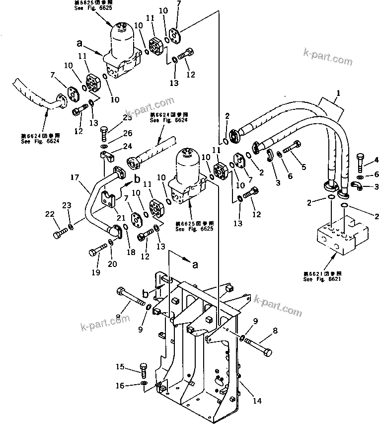Komatsu parts book diagram for PC650SE-3 S/N 10501-UP: PUMP TO VALVE PIPING (3/4)(#10696-)
