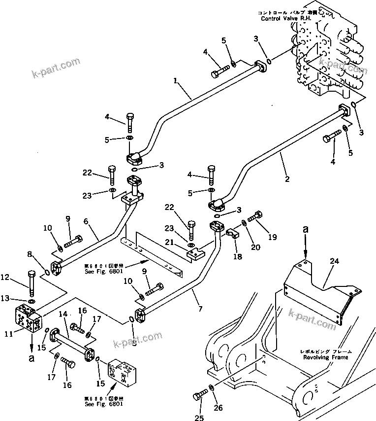 Komatsu parts book diagram for PC650SE-3 S/N 10501-UP: BOOM CYLINDER PIPING (2/2) (CHASSIS SIDE)