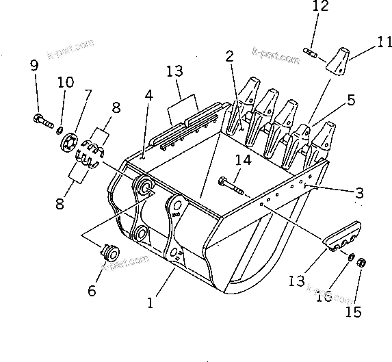 Komatsu parts book diagram for PC650SE-3 S/N 10501-UP: BUCKET ? 3.5M3 ? WIDTH 1800MM (HORIZONTAL PIN TYPE) (WITH WEAR PLATE)