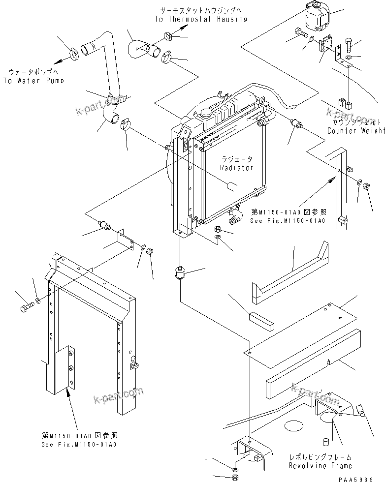 Komatsu parts book diagram for PC70-7E-B S/N 45001-UP: COOLING (PIPING AND MOUNTING)(#45001-52373)