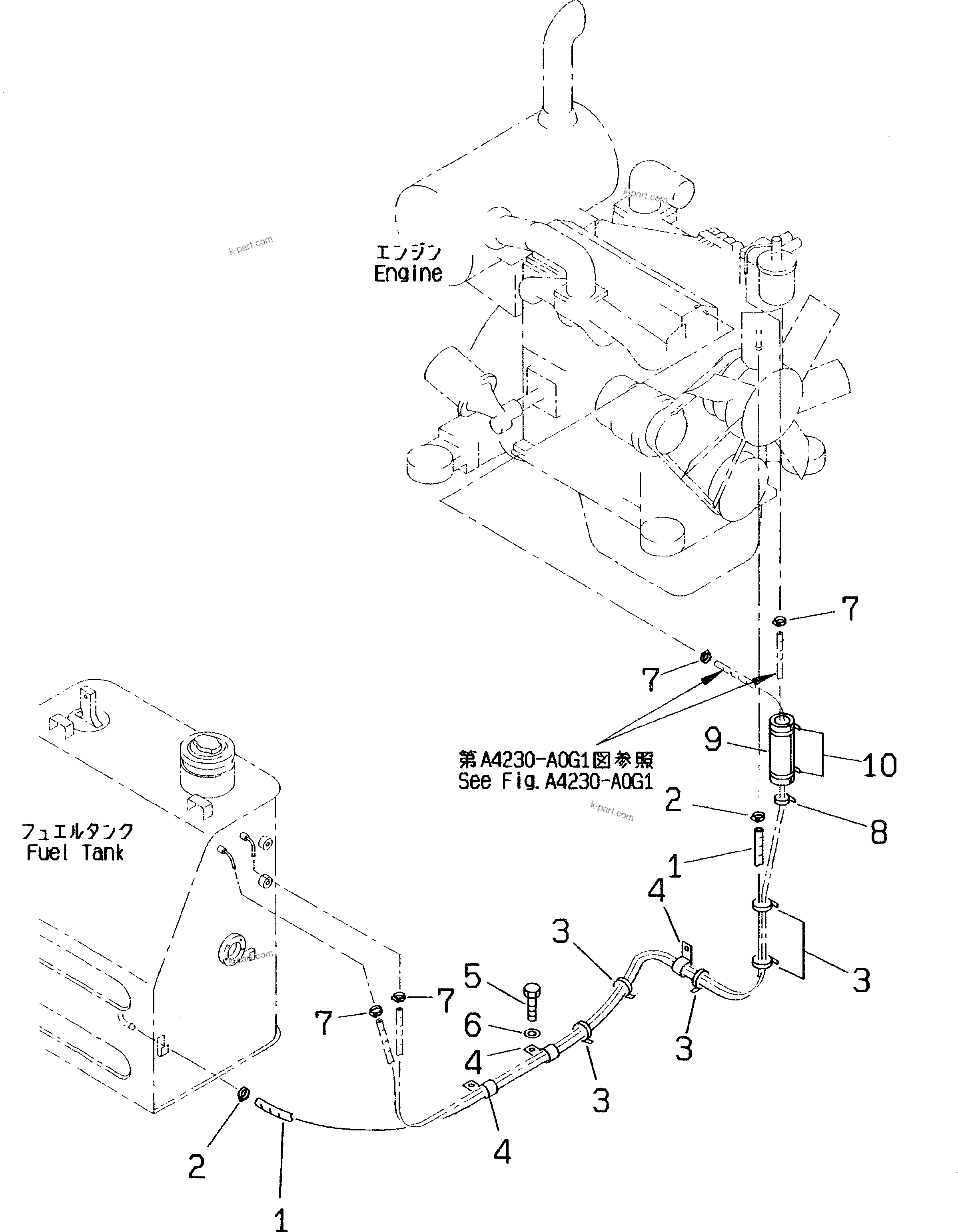Komatsu parts book diagram for PC70-7E-B S/N 45001-UP: FUEL LINE(#45001-52373)