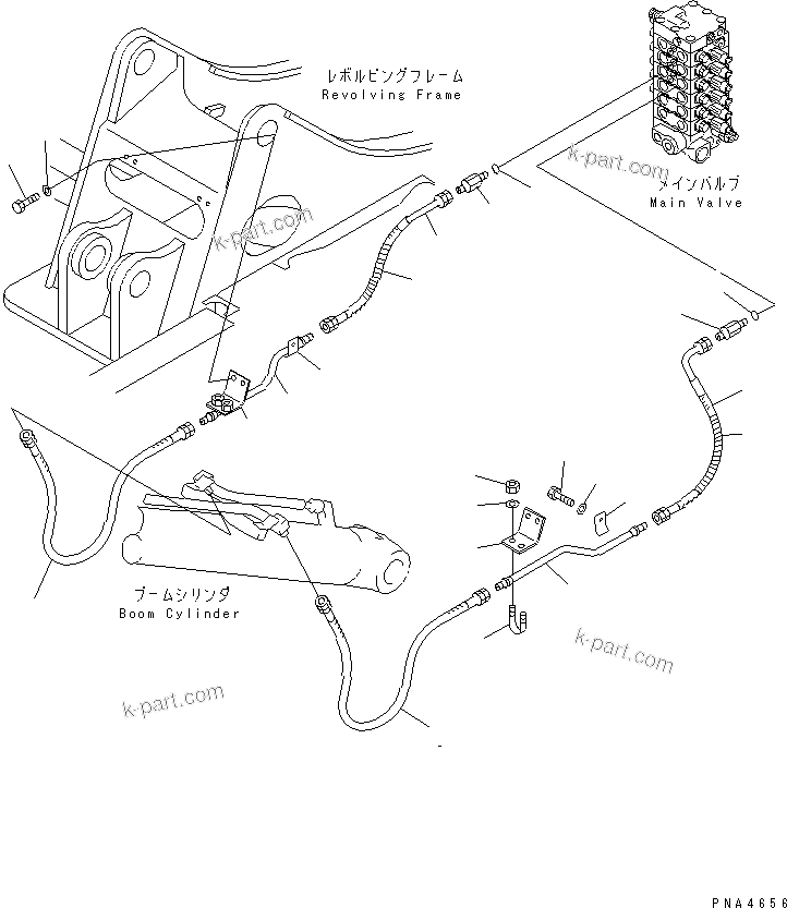 Komatsu parts book diagram for PC70-7E-B S/N 45001-UP: BOOM DRIFT LINE (FOR 2-PIECES BOOM) (1-ACTUATER ATTACHMENT)(#45001-58000)
