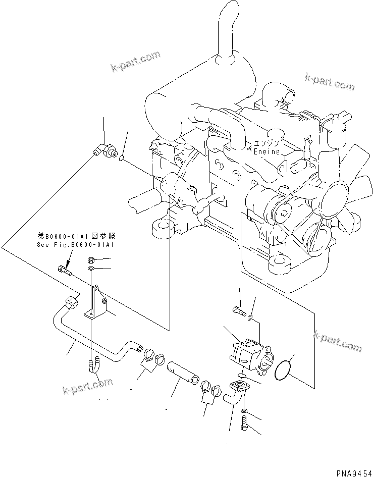 Komatsu parts book diagram for PC70-7E-B S/N 45001-UP: BLADE LINE (UPPER) (PUMP LINE)(#45001-52373)