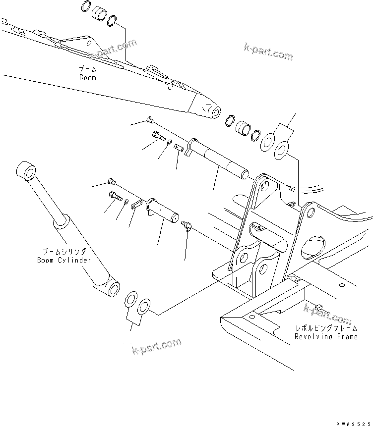 Komatsu parts book diagram for PC70-7E-B S/N 45001-UP: BOOM FOOT PIN (FOR 2-PIECES BOOM)
