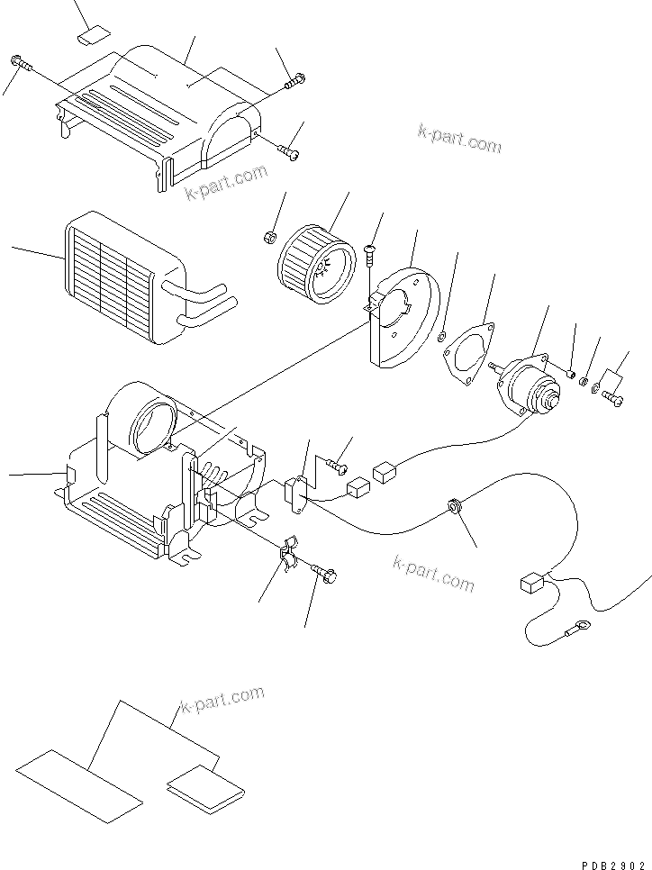 Komatsu parts book diagram for PC70-7E-B S/N 45001-UP: CAR HEATER (HEATER ASS'Y) (2000 KCAL)