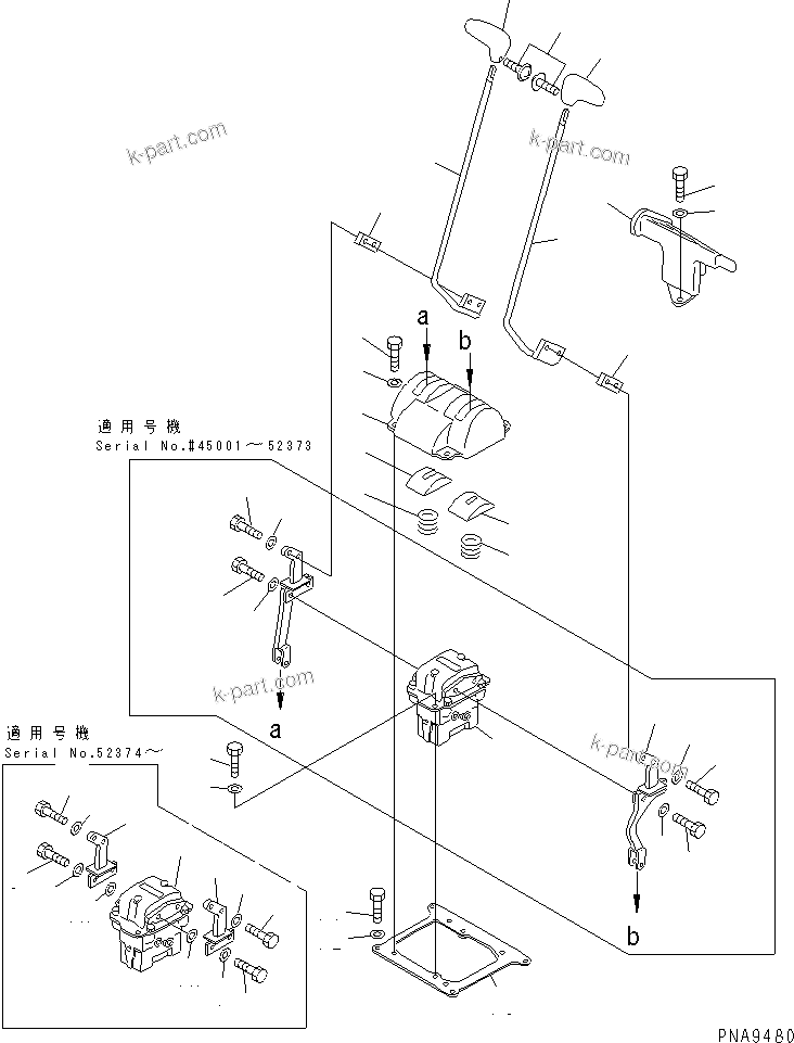 Komatsu parts book diagram for PC70-7E-B S/N 45001-UP: FLOOR FRAME (TRAVEL LEVER) (FOR 1-ACTUATER ATTACHMENT)