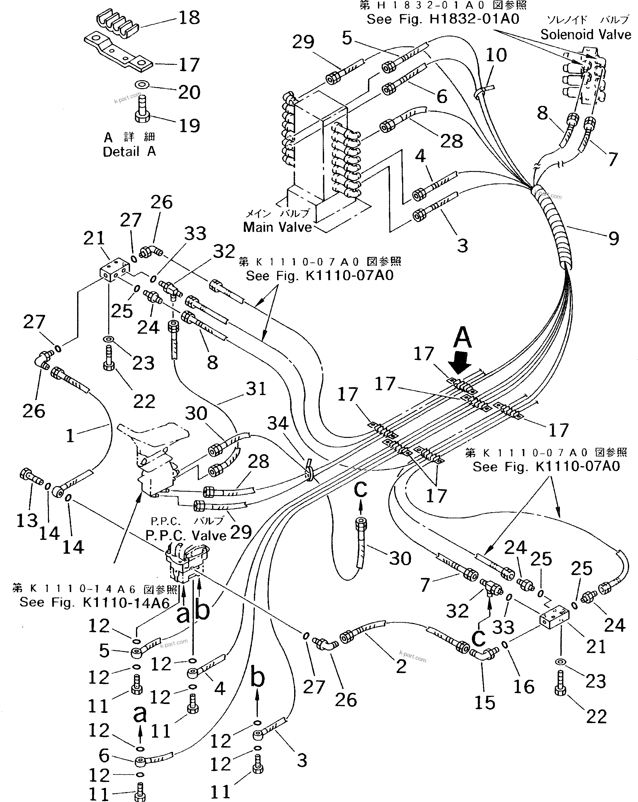 Komatsu parts book diagram for PC70-7E-B S/N 45001-UP: FLOOR FRAME (P.P.C. TRAVEL LINE) (FOR 1-ACTUATER ATTACHMENT)(#45001-52373)