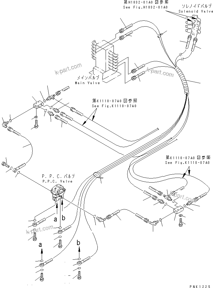Komatsu parts book diagram for PC70-7E-B S/N 45001-UP: FLOOR FRAME (P.P.C. TRAVEL LINE) (BLADE SPEC.)(#52374-)